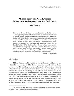 Garc?a J.F. Milman Parry and A.L. Kroeber: Americanist Anthropology and the Oral Homer