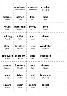 Карточки для заучивания английских слов по теме: Дом (с транскрипцией)