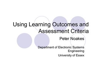 Noakes Peter. Using Learning Outcomes and Assessment Criteria