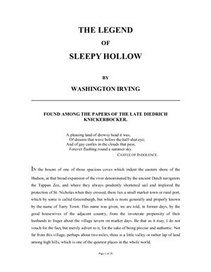 Washington Irving. The Legend of Sleepy Hollow
