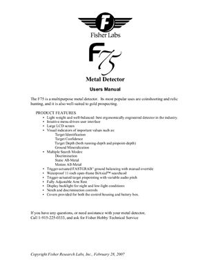 Инструкция по эксплуатации - Металлоискатель Fisher F75