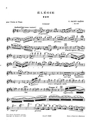 Ноты для скрипки и фортепиано Сен-Санс Камиль Элегия