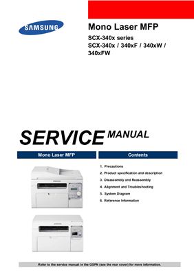Samsung Mono Laser MFP SCX-340x series SCX-340x/340xF/340xW/340xFW. Service Manual