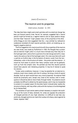 Chadwick J. The neutron and its properties