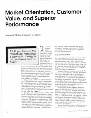Slater Stanley F., Naver John C. Market Orientation, Customer Value, and Superior Performance