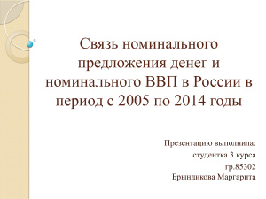 Связь номинального предложения денег и номинального ВВП в России в период с 2005 по 2014 годы