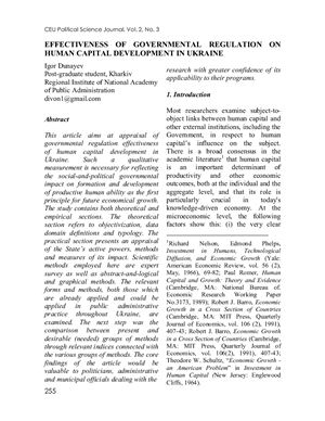 Dunayev Igor. Effectiveness of Governmental Regulation on Human Capital Development in Ukraine