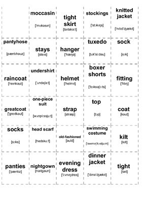 Карточки для заучивания английских слов по теме: Одежда (с транскрипцией)