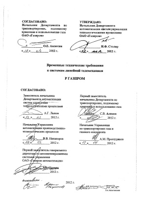 Р Газпром Временные технические требования к системам линейной телемеханики