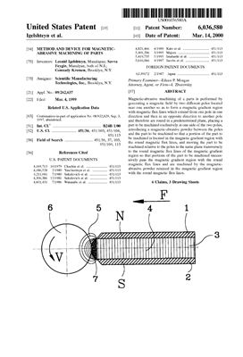 Патент на изобретение US 6036580 B2. Method and device for magnetic-abrasive machining of parts