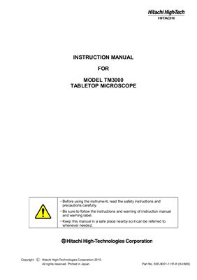 Instruction manual for model TM3000 tabletop microscope