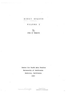 Gumperz J.J. Hindi Reader, Volume I