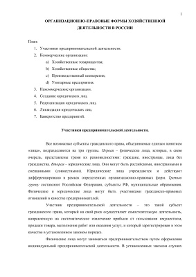 Организационно-правовые формы хозяйственной деятельности в России