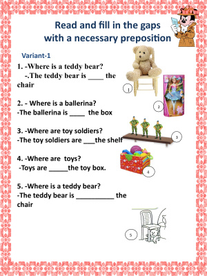 Printables Test Prepositions of Place