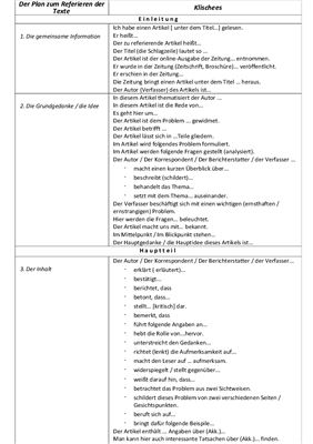 Таблица-план реферирования статей на немецком языке