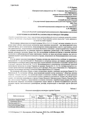 Кирпан С.П. и др. К изучению наземной малакофауны в городах Украины