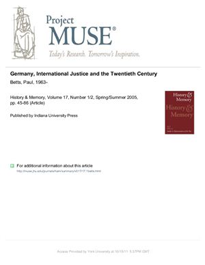 Betts P. Germany, International Justice and the Twentieth Century