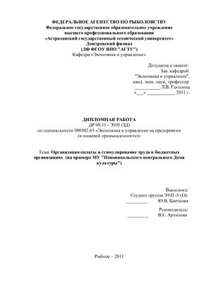 Организация оплаты и стимулирование труда в бюджетных организациях (на примере МУ Новоникольского центрального Дома культуры)