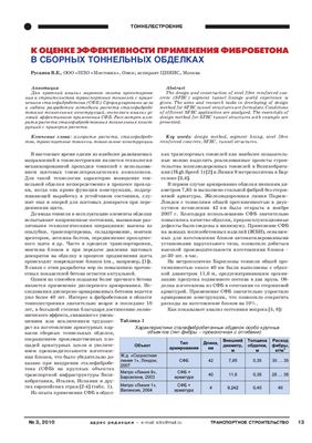 Русанов В.Е. К оценке эффективности применения фибробетона в сборных тоннельных обделках