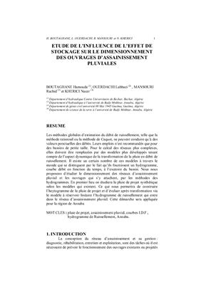 Boutaghane H., Ouerdachi L., Mansouri R., Kherici N. Etude de l'influence de l'effet de stockage sur le dimensionnement des ouvrages d’assainissement pluviales