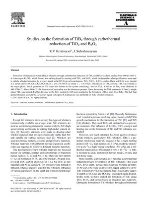 Krishnarao R.V., Subrahmanyam J. Studies on the formation of TiB2 through carbothermal reduction of TiO2 and B2O3