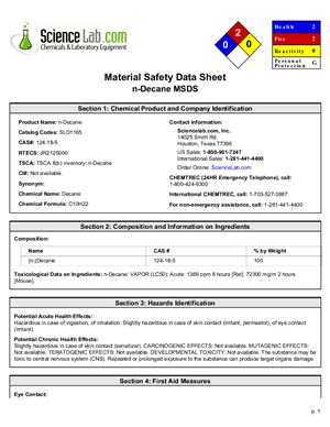 Material Safety Data Sheet for Decane - Паспорт безопасности Декана