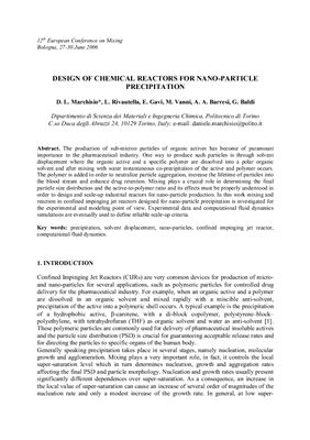 Marchisio D.L.,Rivautella L.,Gavi E.,Vanni M. Design of chemical reactors for nano-particle