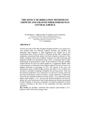 Sakellariou-Makrantonaki M., Papalexis D., Danalatos N. The effect of irrigation methods on growth and yield of fiber sorghum in Central Greece