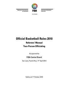 FIBA Two person officiating. Referees' manual