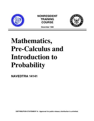 Mathematics, Pre-Calculus and Introduction to Probability: NAVEDTRA 14141