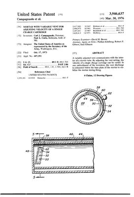 U.S. Patent 3946637. Carl J. Campagnuolo, Paul A. Curto. Mortar with variable vent for adjusting velocity of a single charge cartridge