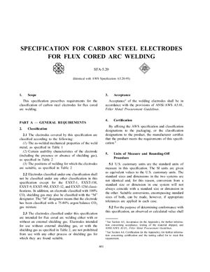 AWS A5.20-95/ASME SFA-5.20 Specification for Carbon Steel Electrodes for Flux Cored Arc Welding (Eng)