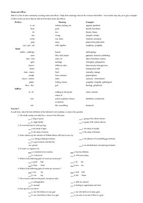 Stems and Affixes (Word Formation Rules)