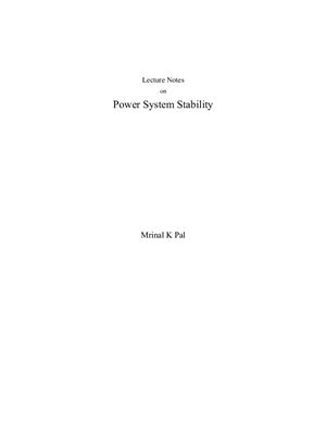Mrinal K Pal. Power system stability