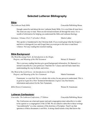 Selected Lutheran Bibliography