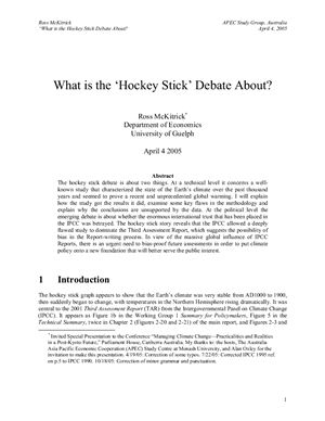 McKitrick Ross. What is the ‘Hockey Stick’ Debate About?