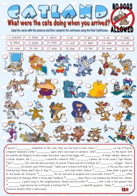 Игра Catland: What were the cats doing when you arrived? - Past Continuous (worksheet)