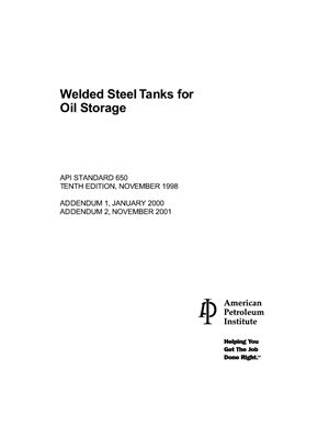 API Std 650 - 2001 Welded Steel Tanks for Oil Storage (Eng)