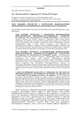 Листопадський М.А., Гавриленко В.С., Мезінов О.С., Чегорка П.П. Роль подових екосистем у формуванні водно-болотних орнітокомплексів Дніпровсько-Молочнянського межиріччя