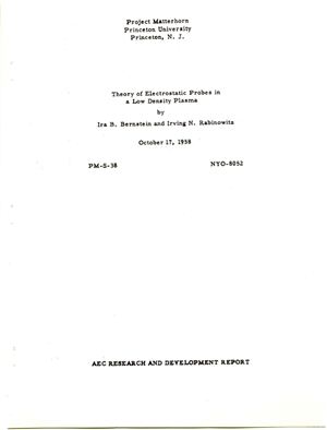 Bernstein I., Rabinowitz I. Theory of electrostatic probes in low density plasma