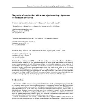 Tajima H., Takasaki Koji, Goldsworthy L., Takaishi T., Strom A., Masuda R. Diagnosis of combustion with water injection using high-speed visualization and CFDs