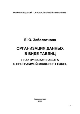 Заболотнова Е.Ю. Организация данных в виде таблиц: практическая работа с программой Microsoft Excel