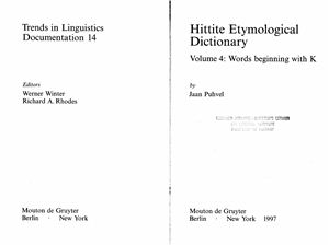 Puhvel, Jaan (1997), Hittite Etymological Dictionary, vol. 4, Berlin-New York: Mouton de Gruyter