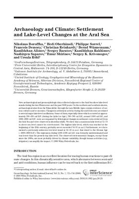 Boroffka N., Oberhänsli H., Sorrel Ph. Archaeology and Climate: Settlement and Lake-Level Changes at the Aral Sea