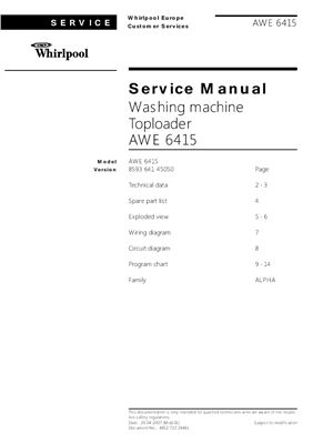Whirlpool AWE 6415. Service Manual