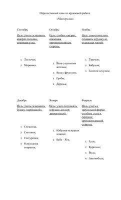 Перспективный план по кружковой работе Мастерилка на 2012-2013 учебный год