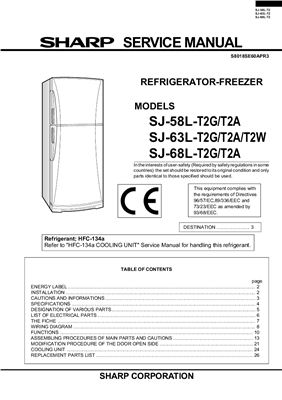 Холодильник Sharp SJ-58-63-68L-T2A-G
