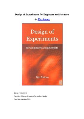 Jiju Antony. Design of Experiments for Engineers and Scientists