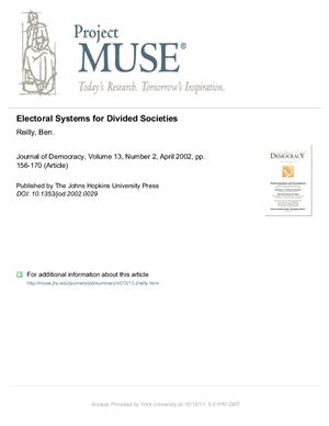 Reilly B. Electoral Systems for Divided Societies