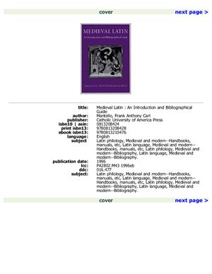 Rigg A.G., Mantello F.A.C. Medieval Latin: An Introduction and Bibliographical Guide